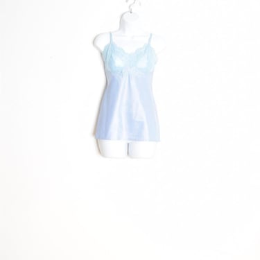 vintage 70s lingerie top blue two tone lace satin camisole cami shirt XS clothing 