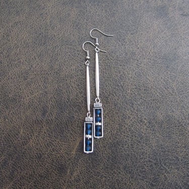 Long sea glass earrings, bohemian earrings, beach earrings, bold earrings, boho earrings, blue earrings, geometric earrings, artisan 