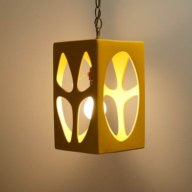 Yellow Ceramic MCM Hanging Swag Lamp 
