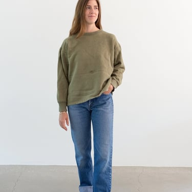 Vintage French Faded Olive Green Crew Sweatshirt | Cozy Fleece | 70s Made in France | FS107 | M L | 
