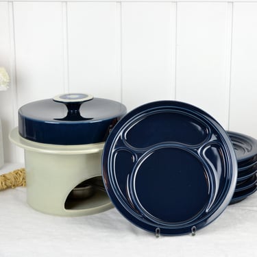 Fondue Set Rosenthal Studio Line Björn WIINBLAD Siena Blue Plate Design (Ø 35 cm) Chocolate Fondue Cheese Chocolate Pot 70s Space Age 
