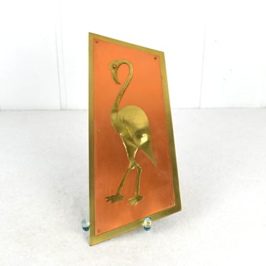 Flamingo mural arts and crafts plastic brass copper 50s 60s mid century wall relief picture relief vintage design art sculpture wall decoration 