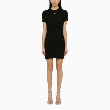 Palm Angels Black Cotton Mini Dress With Logo Women