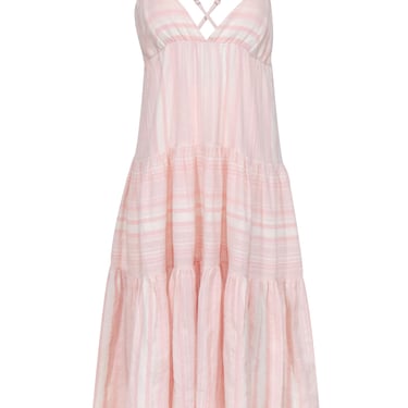 Mara Hoffman - Light Pink &amp; Ivory Striped Cotton Midi Dress Sz L