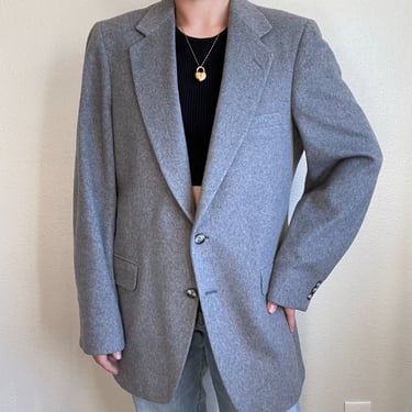 Vintage 80s Cashmere Wool Gray Oversized Minimalist Sport Coat Blazer Sz XL 