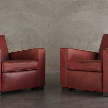 PAIR OF ADNET STYLE RED LEATHER CLUB CHAIRS, 1940