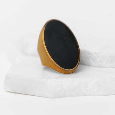 Gold Plated Enamel Detail Bold Oval Ring