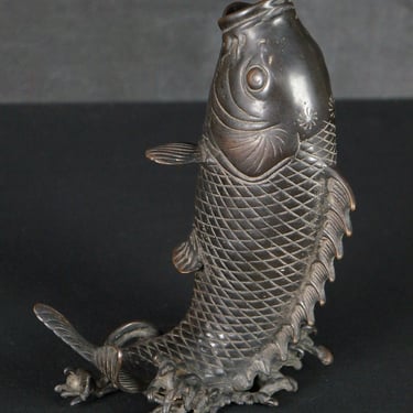 Antique Japan bronze Koi carp sculpture 1880 Meiji lost wax craft 