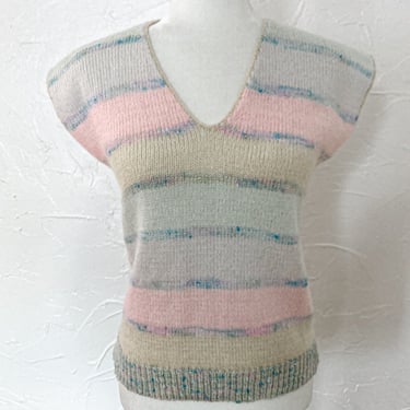 80s Pastel Striped Short Sleeve Sweater | Small/Medium 