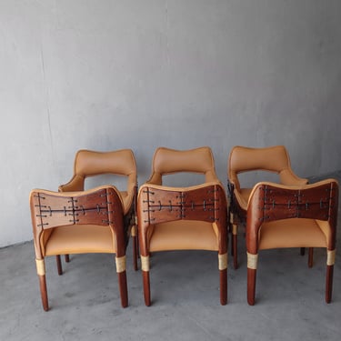 Set of 6 Palmwood and Leather Tuvalu Dining Chairs by Pacific Green 
