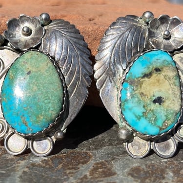 Vintage Native American Sterling and Turquoise Large Post Earrings 