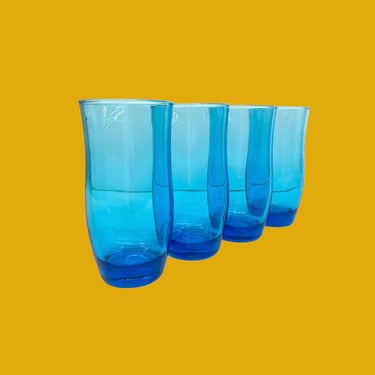 Vintage Drinking Glasses Retro 1960s Anchor Hocking + Flair + 15 oz + Blue + Set of 4 + Mid Century Modern + Ice Tea Glasses + MCM + Kitchen 