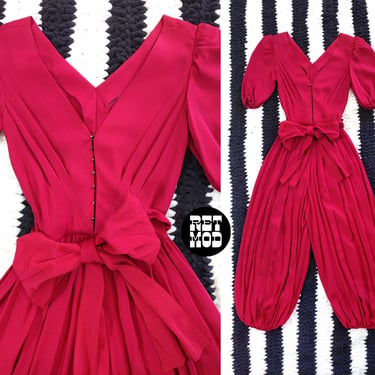 Incredible Vintage 70s does the 40s Dark Pink Magenta Rayon Balloon Leg Jumpsuit 