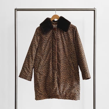 Leopard Print Coat with Faux Fur Collar