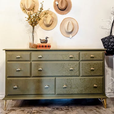 Eight Drawer Vintage Dresser-Olive Green