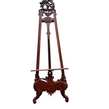 Late 19th Century Hand Carved Baroque Mahogany Victorian Art Display Painting Easel , XL