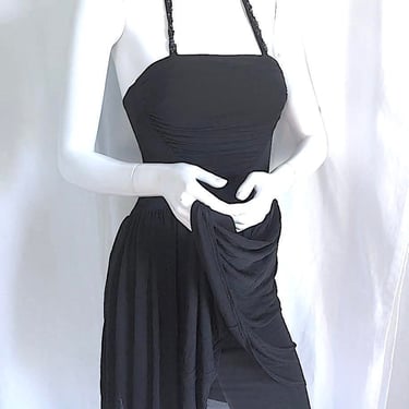 80s JEAN MUIR Boned Corset Dress, 90s Slip Dress, 90s Sequin LBD, Sequin Embellished Black Party Dress, 70s Halston Vibe, British Couture 