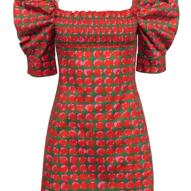 La DoubleJ - Green & Red Cherry Printed Poplin Mini Dress Sz XS