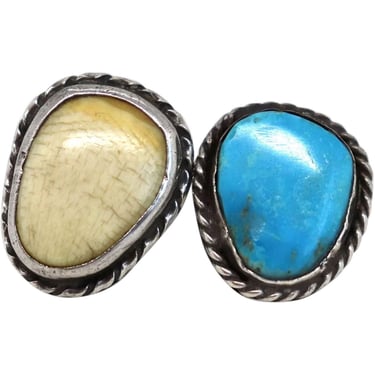 1950's Two Vintage Native American Silver, Antler and Turquoise Rings 