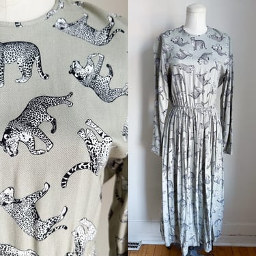 Vintage Reproduction Cheetah Novelty Print Midi Dress / M 