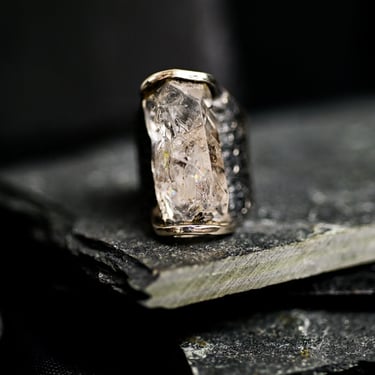 Textured Sterling Silver Dual Bar Herkimer Diamond Ring