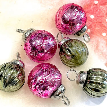 VINTAGE: 6pc - Small Thick Mercury Ornaments - Mid Weight Kugel Style Ornaments - Unique Find - SKU 
