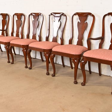Baker Furniture Queen Anne Carved Mahogany Dining Chairs, Set of Six