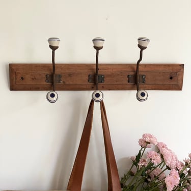 1930s French porcelain &amp; wrought iron coat rack