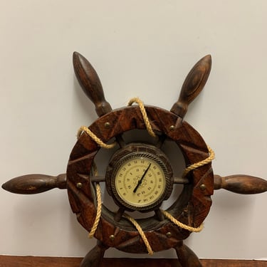 Vintage Ship Wheel Wall Thermometer Clock 