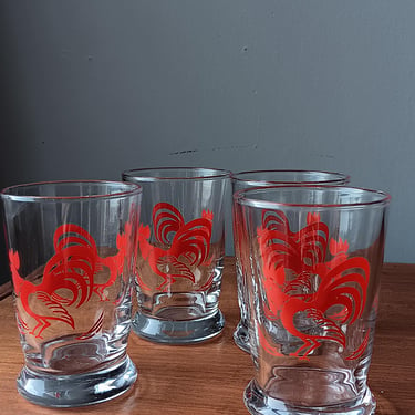 Rooster Cocktail Glasses | Set of 4 Midcentury Bar Glasses 