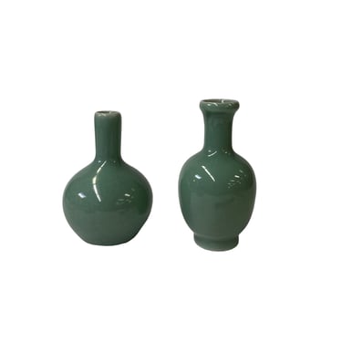 2 x Chinese Clay Ceramic Ware Wu Light Celadon Small Vase ws2811E 