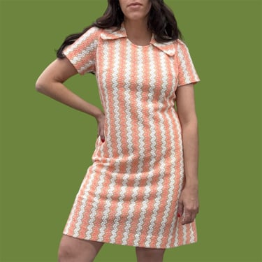 Vintage Dress Retro 1960s Puritan + Forever Young + No Size Tag + Beagle Collar + Zig Zag Design + Textured + Sheer + Mod + Womens Apparel 