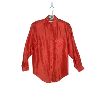 Diana Gilman Burnt Orange Silk Button Up Blouse, Size Small 
