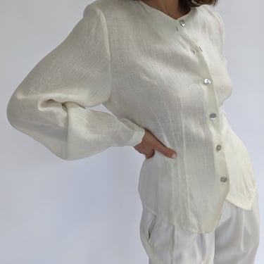 Beautiful Vintage Ivory Linen Blouse