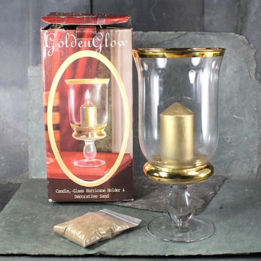 Vintage 1970s Hurricane Glass Gold Candleholder | Vintage Christmas Hurricane Candle | Bixley Shop 