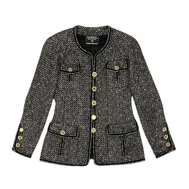 Chanel Black + White Tweed Logo Blazer