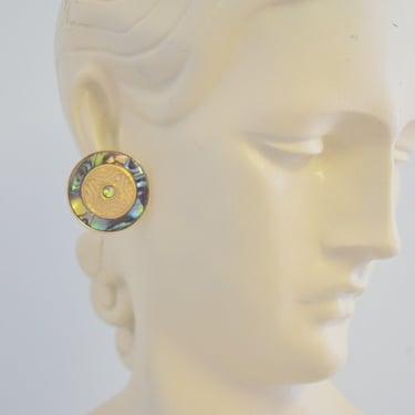 1980s Duri Abalone Circle Post Back Earrings 