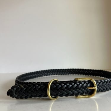 90s Vintage Woven Black Genuine Leather Gold Double Buckle - S 