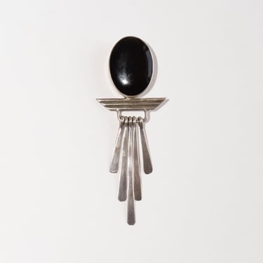 Vintage Silver and Onyx Drop Brooch