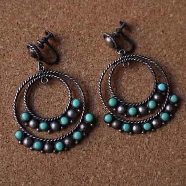 Vintage Chandelier Earrings / 1930s Mexican Circle Dangling Earrings / Large Earrings 