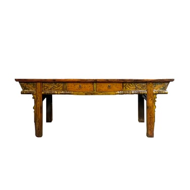 Chinese Vintage Distressed Orange Drawers Long Console Foyer Altar Table cs7570E 