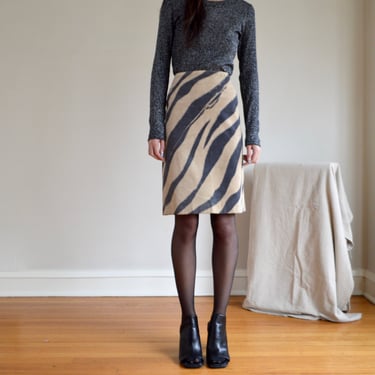 suede leather zebra print pencil skirt / 29w 