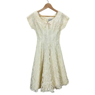 Vintage 50's Prestige Junior of New York Ivory Lace Party Dress Size XS