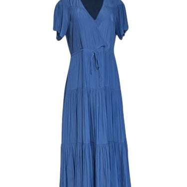 Gerard Darel -Blue Satin Short Sleeve Maxi Dress Sz 6