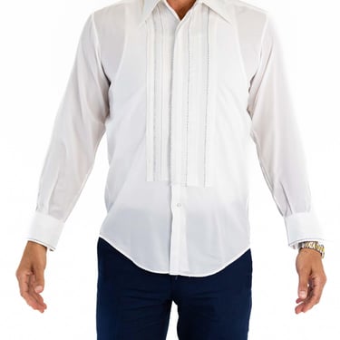 1970S White Formal Wear Pleated Tuxedo Shirt 