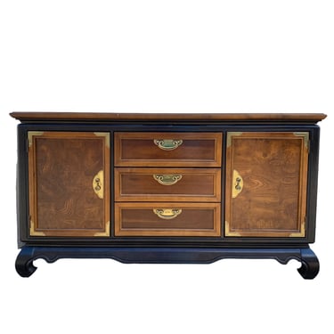 Chinoiserie Credenza by Broyhill Premier 55" Long - Vintage Ming Dynasty Collection Asian Hollywood Regency Black, Wood & Brass Furniture 