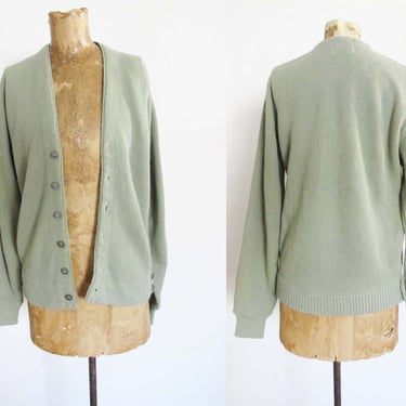 Vintage 60s Green Grunge Cardigan S M - 1960s Sage Green Kurt Cobain Grandpa Button Up Cardigan - V Neck Prep Academia Fall Sweater 
