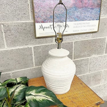 Vintage Table Lamp Retro 1990s Contemporary + Paint Splatter + Textured + Plaster + Off White + Mood Lighting + Home and Table Decor 