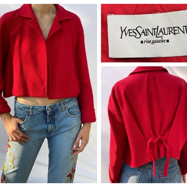 YSL Rive Gauche Copped Jacket / Yves Saint Laurent Swing Jacket / Red Wool Blazer / Red Suit Jacket 