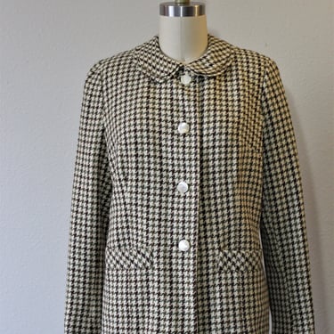 Vintage 50s 1960s Brown Olive Houndstooth tweed plaid Wool double collar suit jacket Tweeds and Weeds Great Britain // US 6 8 s m 